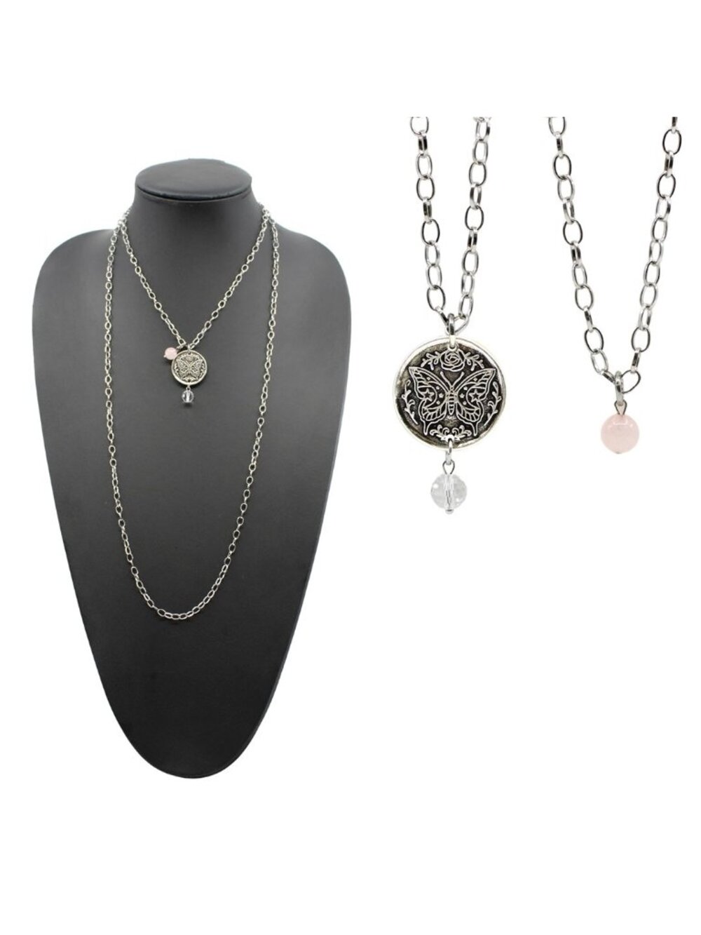 NWT Katia Designs BE STILL & KNOW Butterfly Silvertone Necklace - Picture 5 of 7